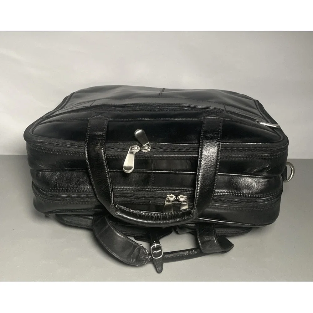 VINTAGE CANYON OUTBACK LEATHER GOODS BLACK LEATHER EXPANDABLE BRIEFCASE BAG